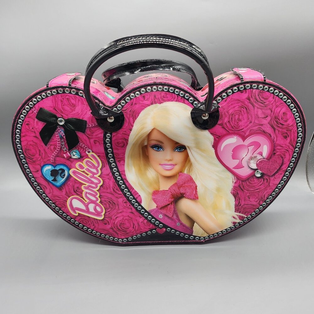 Barbie Double Handled Heart-Shaped Vanity Case with Mirror - Pink Beauty Makeup